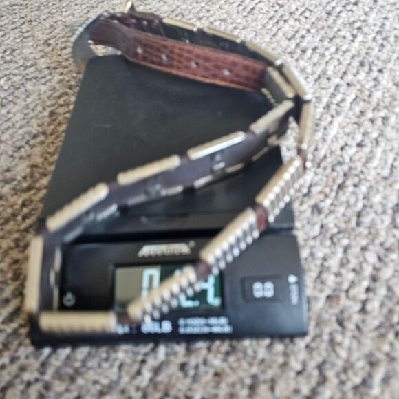 Genuine Brown Alligator Leather Silver Studded Belt Captiva Collect. Model #5950 main image 6